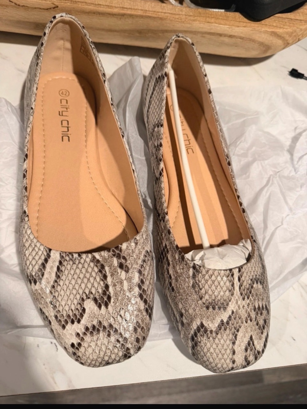 City Chic Neutral Snake-Print Ballet Flats